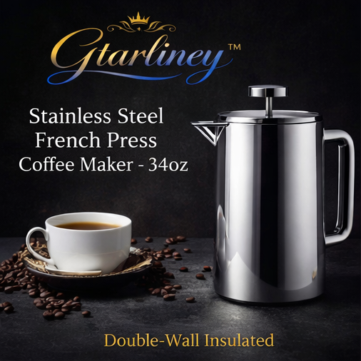 Gtarliney™ Stainless Steel French Press Coffee Maker - 34oz Coffee lovers, home brewing, morning routines