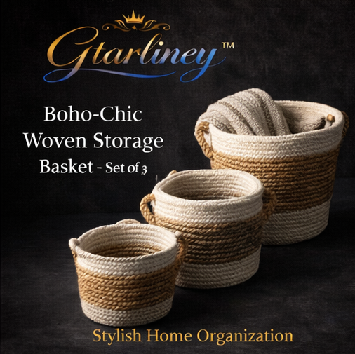 Gtarliney™ Boho-Chic Woven Storage Basket - Set of 3 Living rooms, bedrooms, home organization