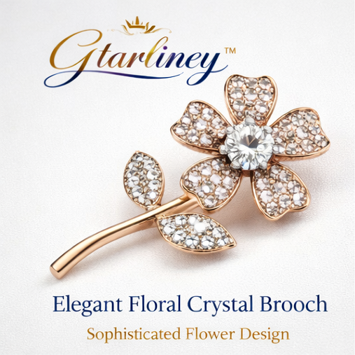 Gtarliney™ Elegant Floral Crystal Brooch - Rose Gold, Special occasions, weddings, evening wear