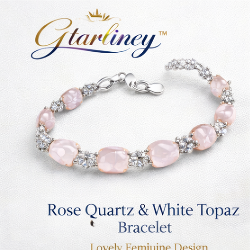 Gtarliney™ Rose Quartz & White Topaz Bracelet, Gifts, romantic occasions, feminine style