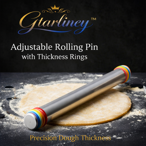 Gtarliney™ Adjustable Rolling Pin with Thickness Rings, Bakers, pizza lovers, pastry chefs